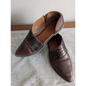 Bueno Shoes Women's 9.5/10 (40) Blake Brown Half D'Orsay Leather Flats Croc Trim